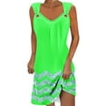 thumbnail image 1 of Annhoo Robe d'Été Tendance pour Femmes, Imprimée, Col en V, Sans Manches, Mini, Décontractée, Plage, Vacances, Robe Courte, 1 of 5