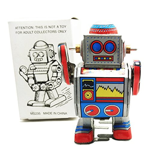 Vintage Style Silver Robot MS235 Retro Clockwork Wind Up Tin Toy