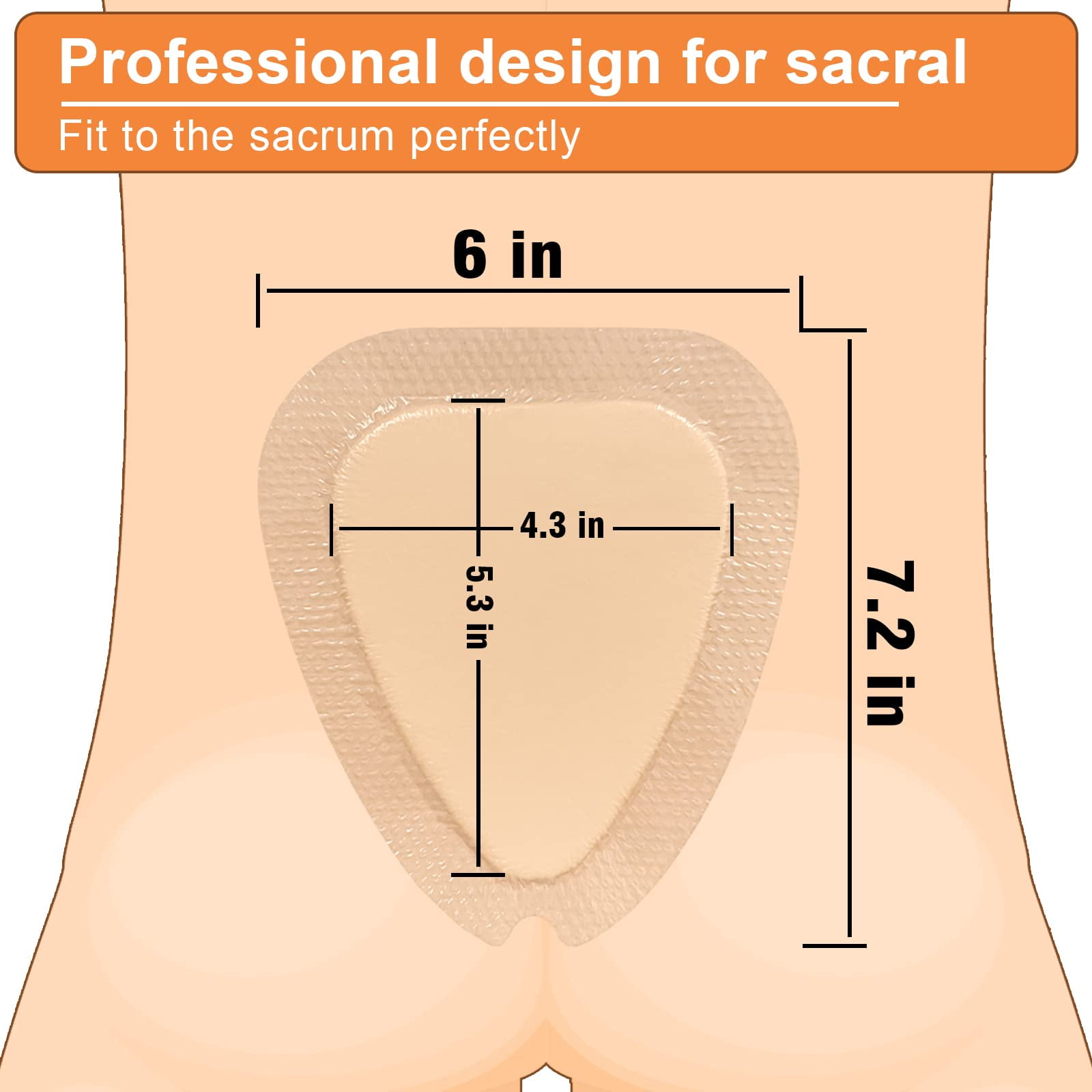 Carbou Wound Dressing Sacrum Silicone Foam Dressing with Adhesive Border, 6''x7'' Waterproof Sacral Pad for Sacrum,Butt Bed Sore,Pressure Ulcer,High Absorbent Wound Care Bandages,5 Pack