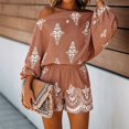 thumbnail image 4 of Morttic Women's Vintage Print 2 Piece Set – Off-Shoulder Batwing Sleeve Top & High Waist Shorts Boho Summer Vacation Outfit Coral，S, 4 of 6