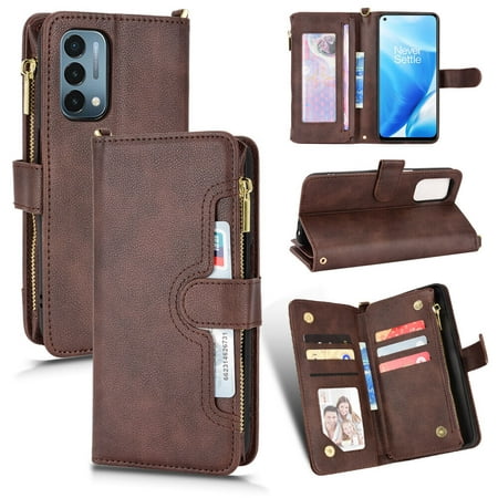 Case for ONEPLUS NORD N200 5G Cover Zipper Magnetic Wallet Card Holder PU Leather Flip Case - Brown