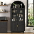 thumbnail image 3 of Vabches Arched Kitchen Pantry Storage Cabinet, 71" Tall Fluted Cabinet with 2 Glass Doors, 2 Doors for Kitchen, Living Room, Bedroom, 3 of 9