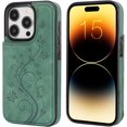 thumbnail image 3 of Compatible with iPhone 15 Pro Case Wallet with Card Holder,Embossed Butterfly Pattern PU Leather Double Buttons Flip Protective Shockproof Cover for Magnetic Car Mount 6.1 Inch (Dark Green), 3 of 13