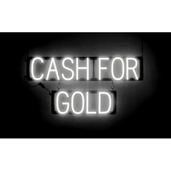 SpellBrite CASH FOR GOLD LED Sign for Business. 30.3" x 15.0" White CASH FOR GOLD Sign Has Neon Sign Look With Energy Efficient LED Light Source. Visible from 500+ Feet, 8 Animation Settings.