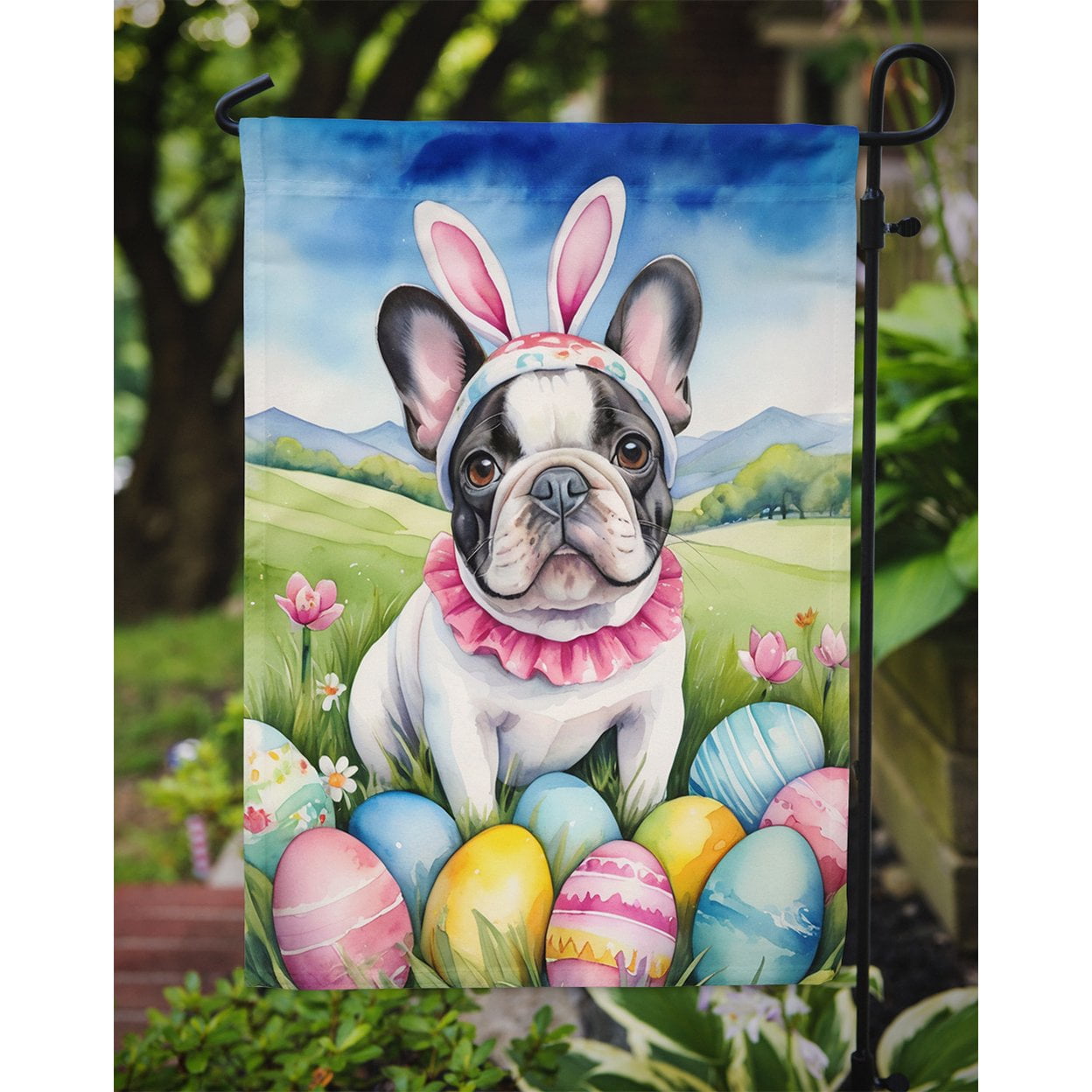 French Bulldog Easter Egg Hunt Garden Flag 11.25 in x 15.5 in