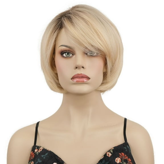 Lydell Short Wavy Ombre Blonde Bob Wigs with Dark Roots Shoulder Length Synthetic Wigs for Women