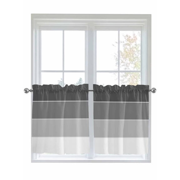 Half Window Curtain 36 Inches Long, Black Grey Striped Window Treatment Curtain Drapes, Farmhouse Modern Small Tier Curtains for Bathroom Over Sink, 27.5"x36", 2 Panels