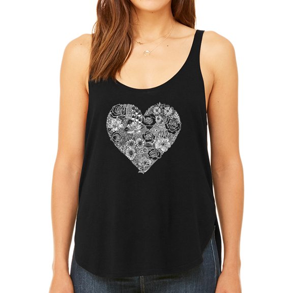 Women's Premium Word Art Flowy Tank Top - Heart Flowers