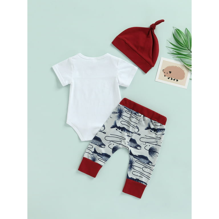 Kiapeise 3PCS Newborn Baby Girl Daddy's Fishing Buddy Short Sleeve Romper  Bodysuit Floral Pants Leggings Hat Outfits 
