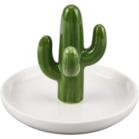 1Pcs Cactus Ring Holder Ceramic Jewelry Holder Dish Green Plant Porcelain Jewelry Plate Storage Tray for Bracelets Necklaces Earrings Rings Display Home Decor Western Festival Mixed Color