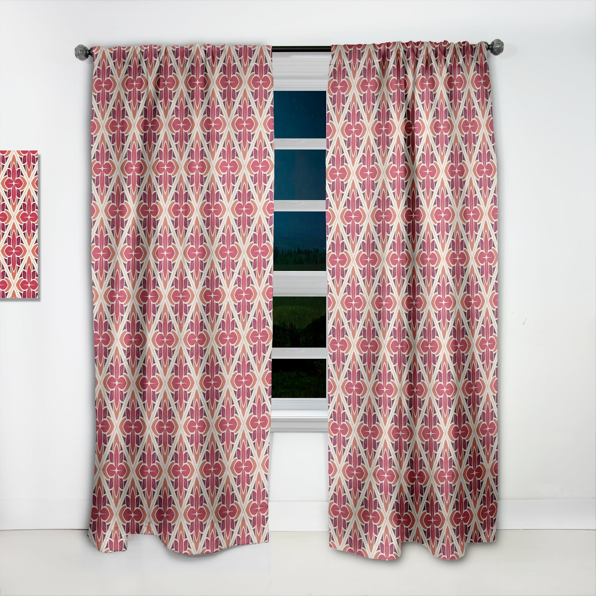 Designart 'Floral Retro Pattern VI' Mid-Century Modern Red Sheer Curtain Panel