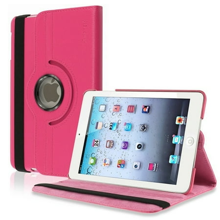 Insten 360-degree Swivel Leather Case For Apple iPad Mini 3 3rd / 1 1st / 2 2nd with Retina Display, Hot Pink