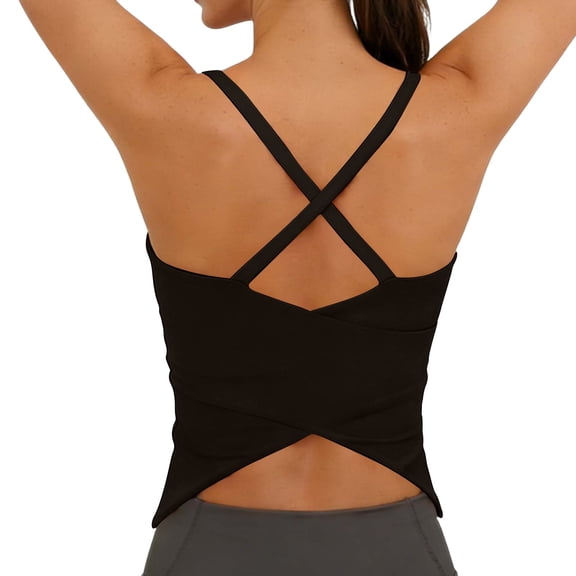 cocolona Womens Summer Workout Crop Tank Tops Crew Neck Cross Backless Slim Fit Shirts Outdoor Lightweight Tees Yoga Blouses
