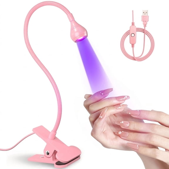 LED Nail Lamp,Flexible Gooseneck Nail Lamps for Gel Polish,Quickly Dry UV Nail Lamp for Desk,USB Powered Portable Flash Cure Nail Lamp with 4 Levels,Pink