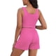thumbnail image 3 of Conjuntos de 2 piezas ATHLECHIC para mujer, tops cortos de punto acanalado y pantalones cortos con bolsillo, color rosa intenso, 3 of 5