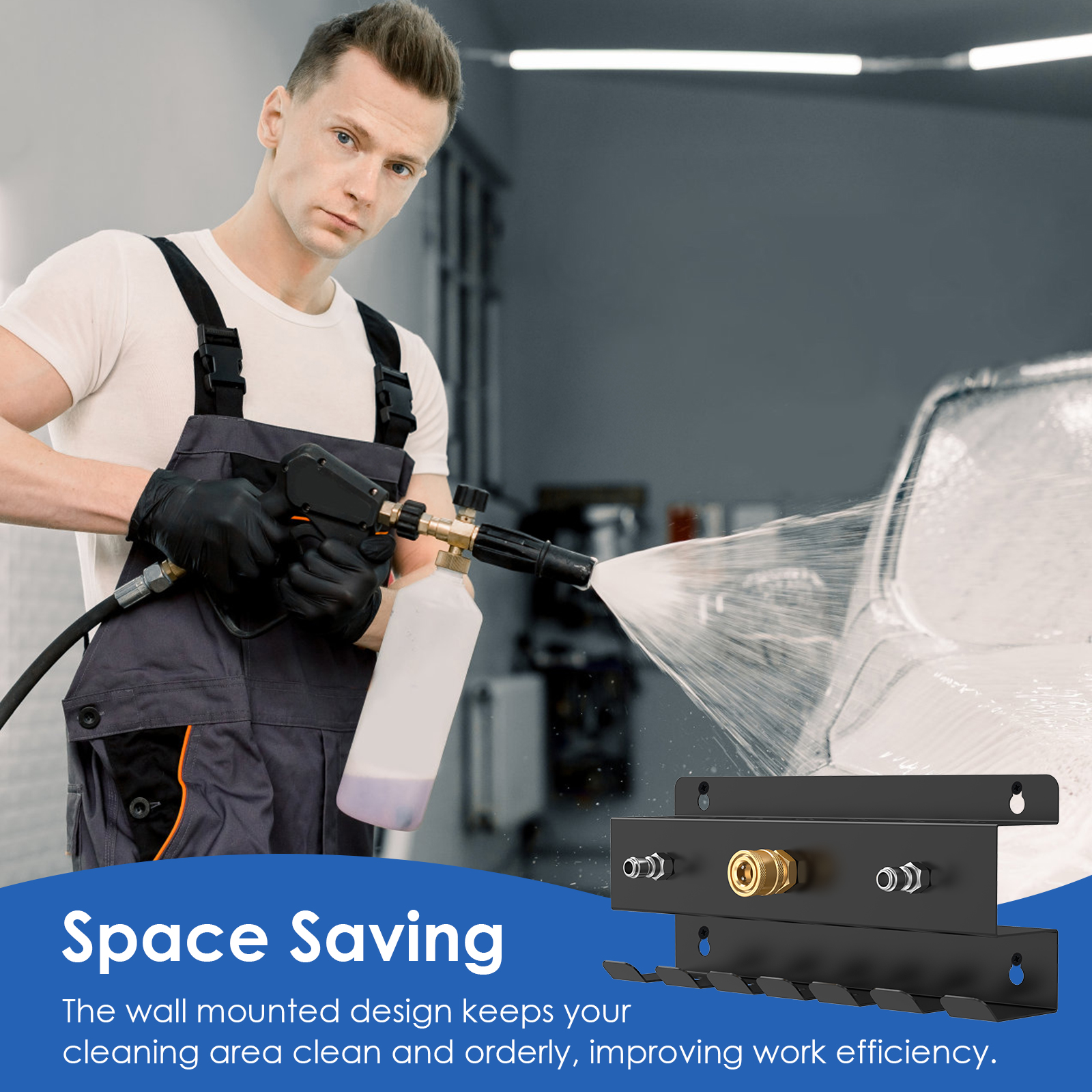 Pressure Washer Tool Organizer Rack Wall Mounted Thickened 1/4'' Car Wash Accessory Holder for Foam Cannon Wand Nozzle Tip