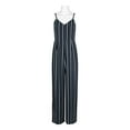 thumbnail image 7 of Laundry Spaghetti Strap Concealed Zipper Back Stripe Print Crepe Jumpsuit-NAVY IVORY / 0, 7 of 7