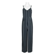 Laundry Spaghetti Strap Concealed Zipper Back Stripe Print Crepe Jumpsuit-NAVY IVORY