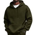 thumbnail image 2 of Men's Classic Solid Fleece Pullover Hoodie, Drawstring Hooded Sweatshirt with Kangaroo Pocket, for Fall Winter Daily Casual Wear Army Green L, 2 of 5