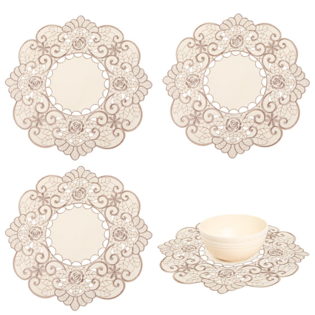 4PCS Table Placemats, Embroidered Flowery Placemats, Round Table Placemats with Flowers, 11