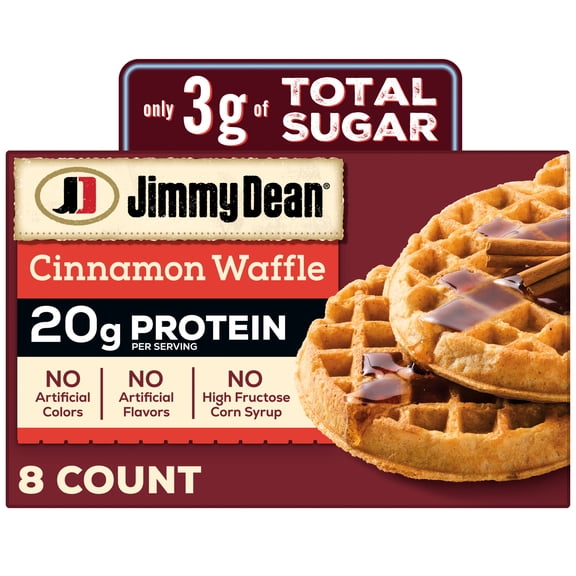 Jimmy Dean Protein Cinnamon Waffles, Fully Cooked Breakfast, 11.28 oz, 8 Count (Frozen)