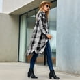 thumbnail image 6 of Women Fall Flannel Plaid Long Sleeves Jacket Oversized Button Down Long Shirt Jacket Black S, 6 of 9