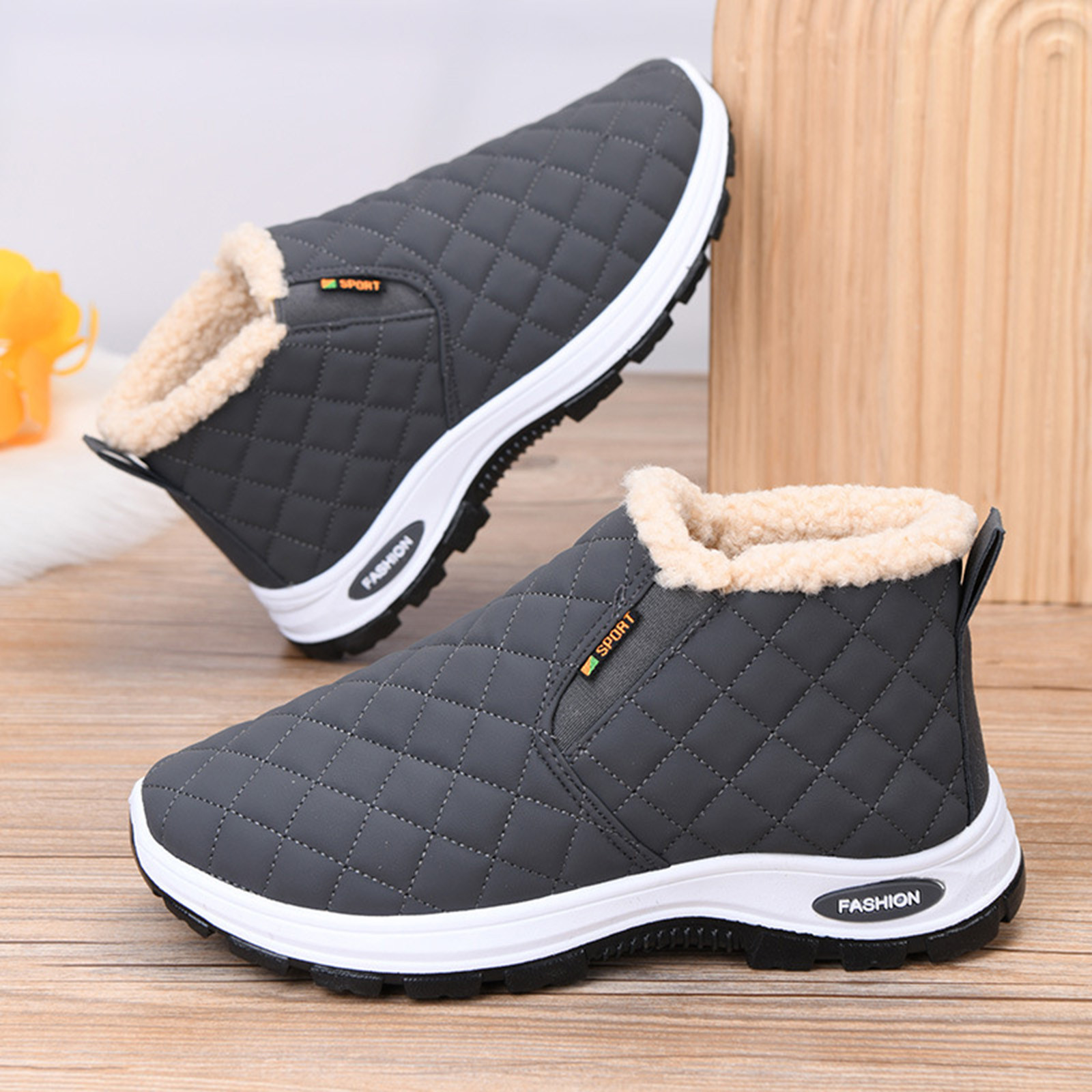 Gamivast Hiking Shoes for Women Lightweight Slip-on Fleece Lined Winter Boots Casual Warm Arch Support Cozy Leather Shoes with Non-Slip Walking Outdoor Indoor