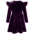 thumbnail image 4 of OBEEII Toddlers Baby Girls Fall Long Sleeve Solid Color Ruffled Velvet Dress Baby Girls Cake Smash Dress Wedding Flower Girl Dress 18-24 Months purple, 4 of 9
