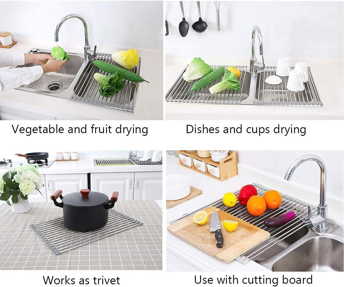 Sorbus Roll-Up Dish Drying Rack [Large 20.5'' X 13] Over The Sink Drying  Mat,- Multipurpose Dish Drainer - Fruits and Vegetable Rinser - Durable