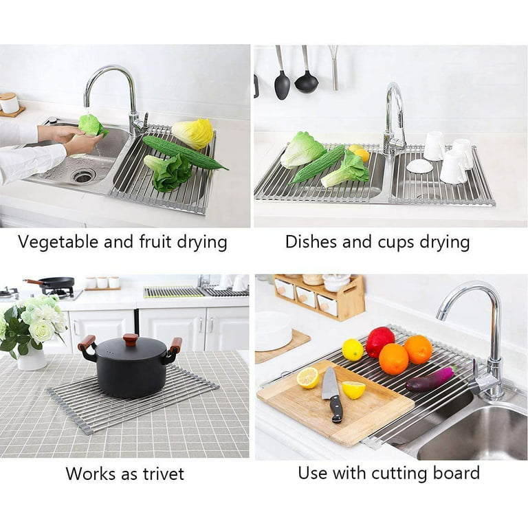 Over the Sink Multipurpose Roll-Up Dish Drying Rack Pan Bottle Food Drainer  Mat