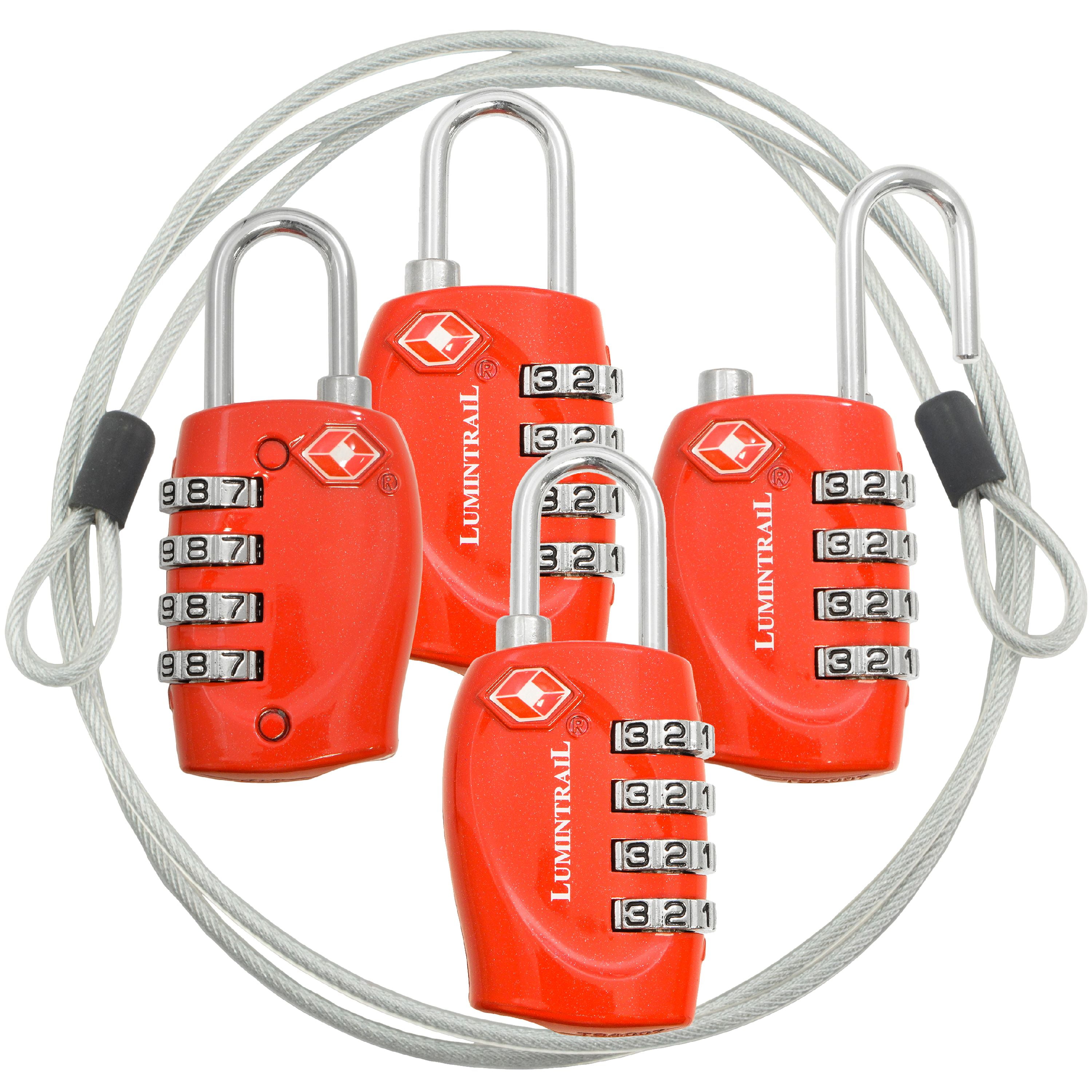 Re-settable Combination with Alloy Body TSA Approved Cable Luggage Locks 4 Pack Bright Colors 