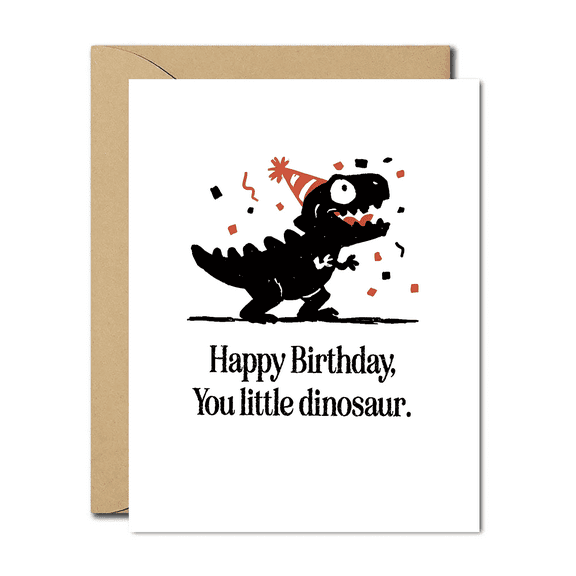 Happy Birthday Dinosaur Card – Cute T-Rex with Party Hat Design – Blank Inside, Envelope Included – Perfect Card for Kids, Toddler Birthdays