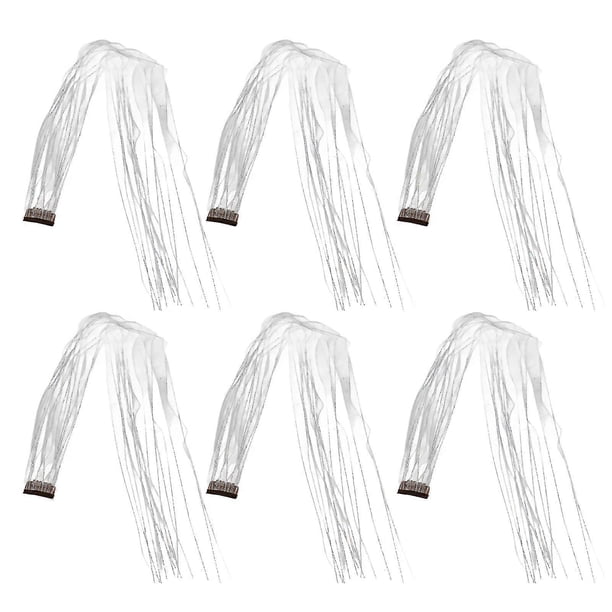 6pcs Clip in Hair Tinsel Set Polyester Fiber Trimmable Washable Glitter Hair Tinsel Extensions for Music Festivals Cosplay