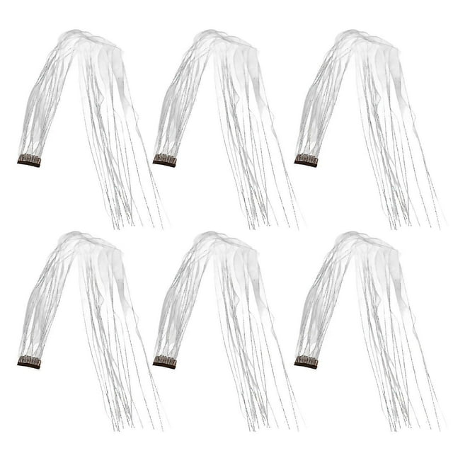 6pcs Clip in Hair Tinsel Set Polyester Fiber Trimmable Washable Glitter Hair Tinsel Extensions for Music Festivals Cosplay