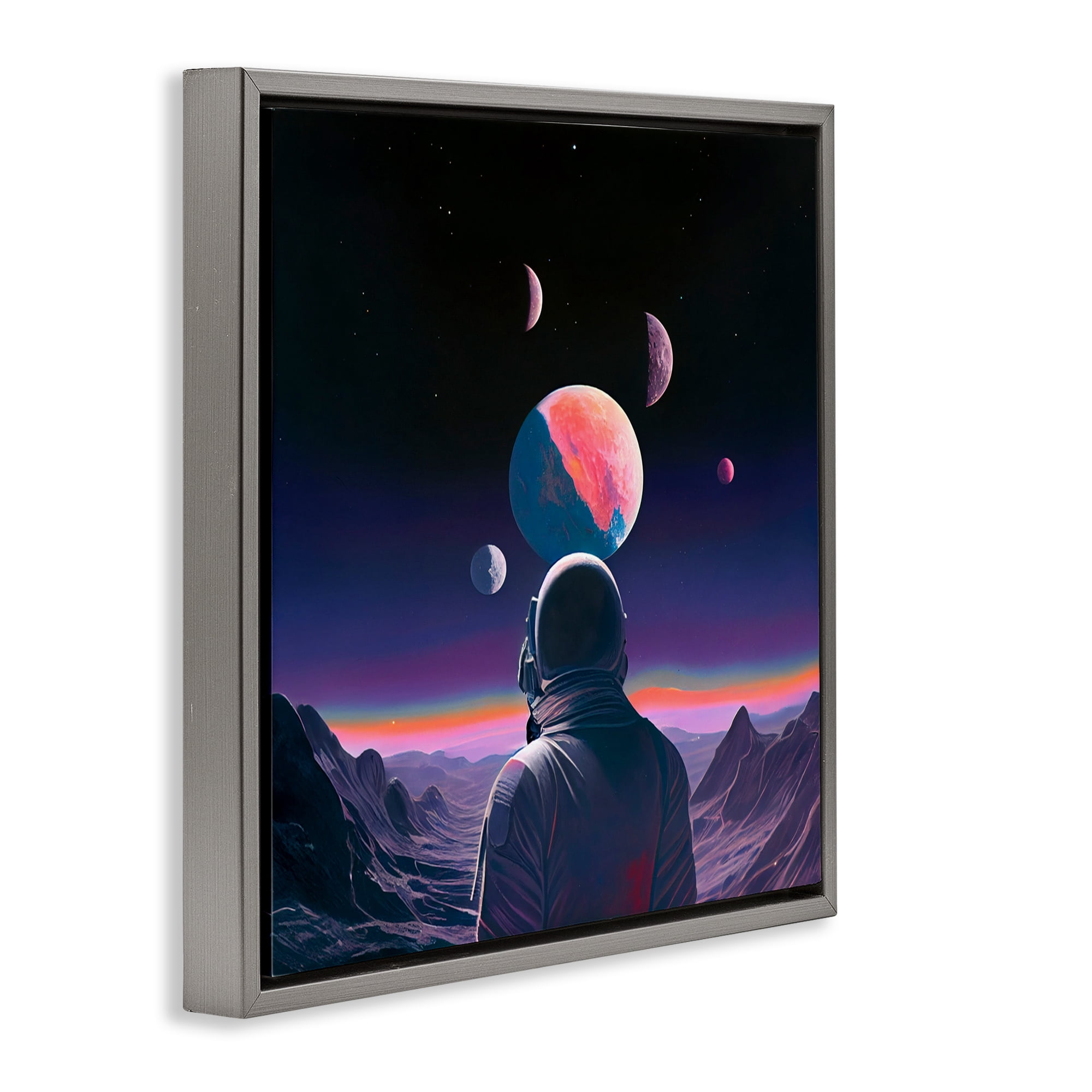 Astronaut & Purple Toned Terrain Gray Framed Floater Canvas Wall Art, design by Sasha