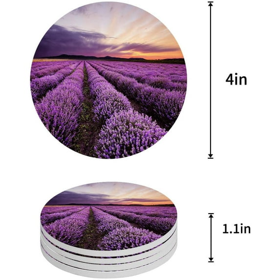 FMSHPON Lavender Set of 8 Round Coaster for Drinks, Absorbent Ceramic Stone Coasters Cup Mat with Cork Base for Home Kitchen Room Coffee Table Bar Decor