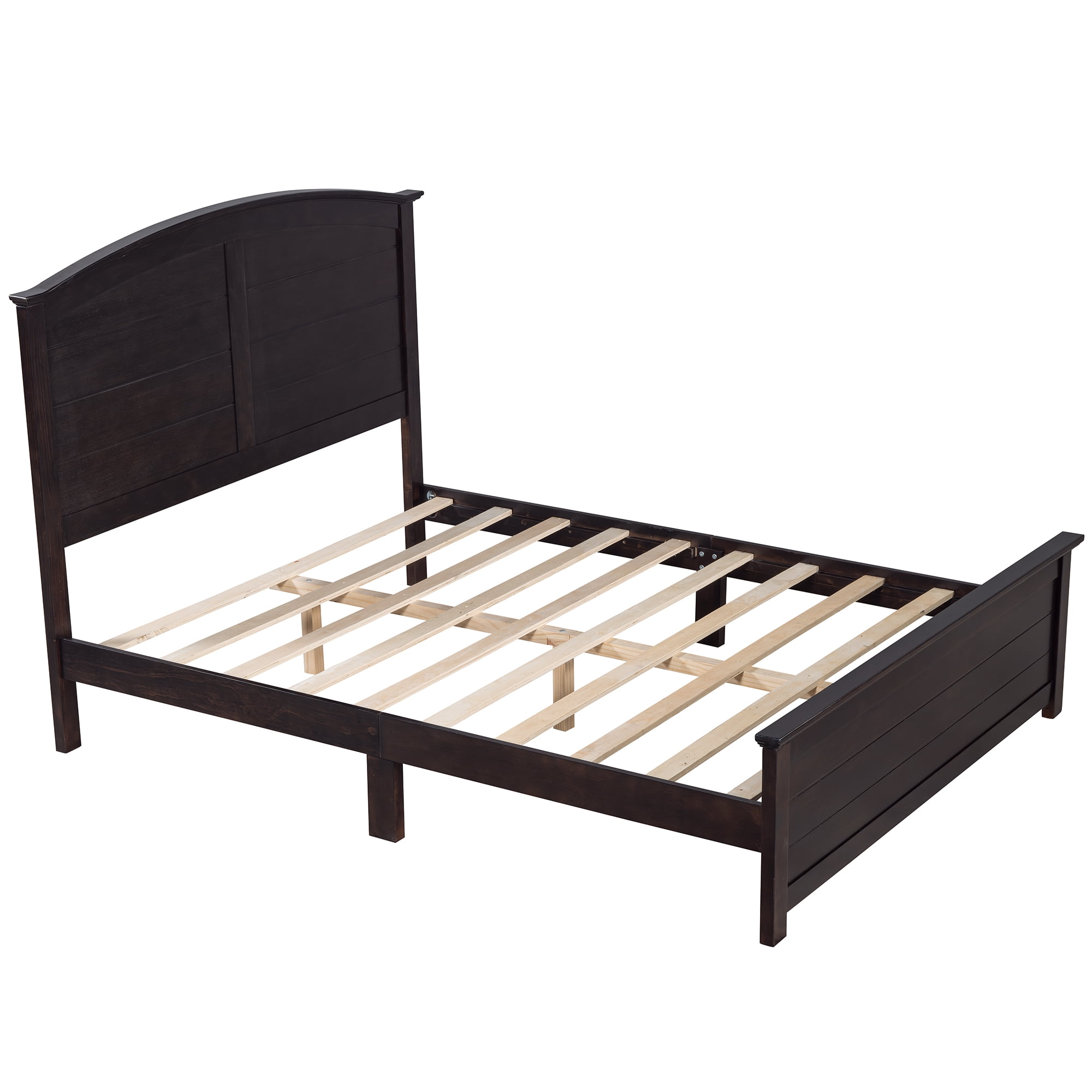Miniyam Queen Size Farmhouse Wooden Platform Bed with High Headboard and Footboard, Espresso