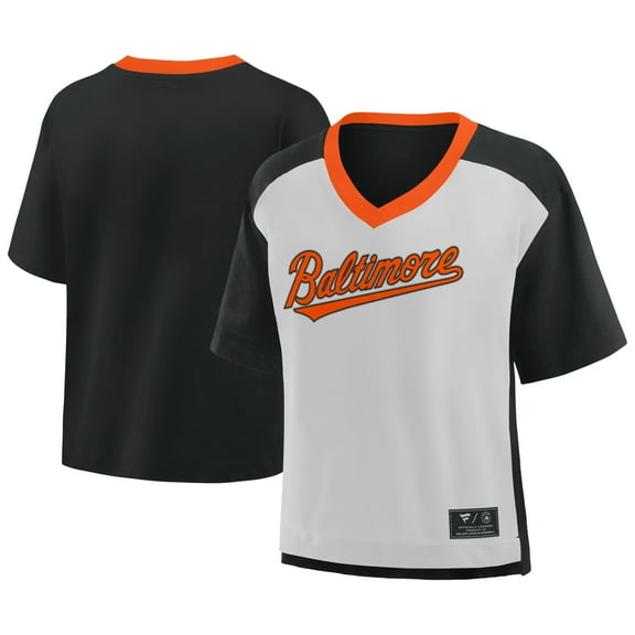 Women's Fanatics Black/Graphite Baltimore Orioles Oversized Race To Win V-Neck T-Shirt