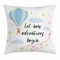 thumbnail image 1 of Adventure Throw Pillow Cushion Cover, Cartoon Air Balloon Flying in Cloudy Starry Sky Landscape with Hand-Drawn Quote, Decorative Square Accent Pillow Case, 16 X 16 Inches, Multicolor, by Ambesonne, 1 of 2