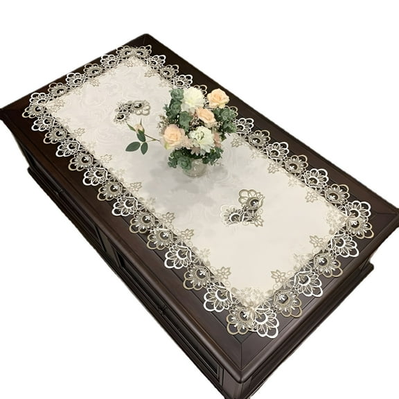 AUQ European Embroidered Tablecloth Western Tea Table Runner Coffee Table Flag Rectangle Lace Dust Cover 50*100cm