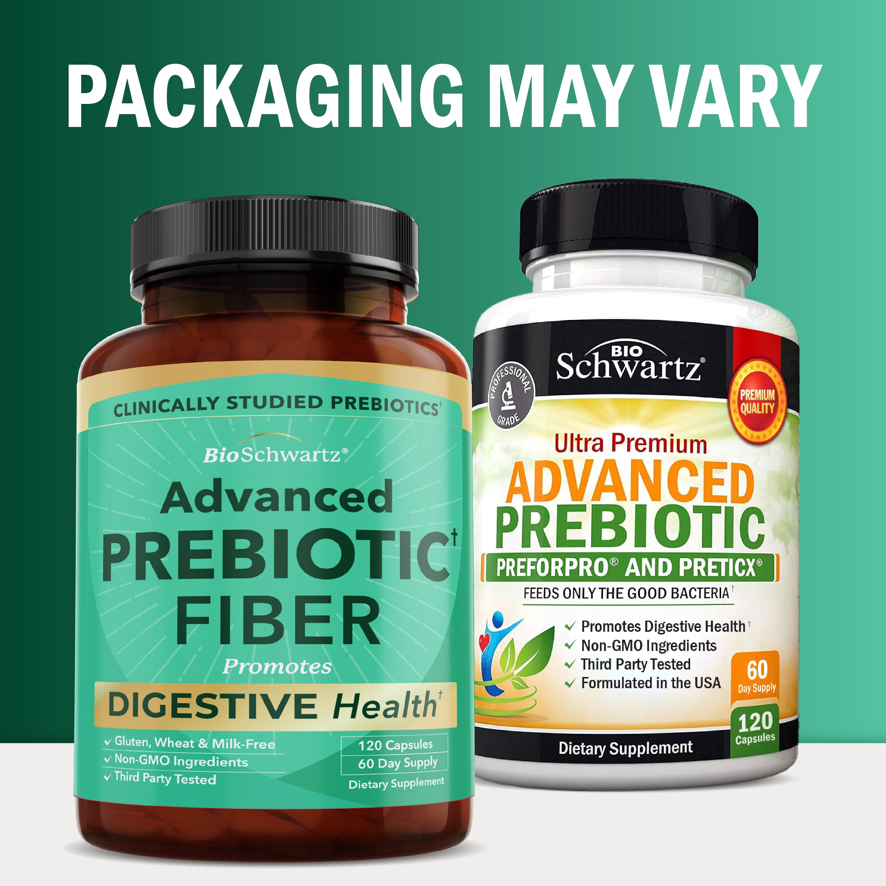 BioSchwartz Advanced Prebiotics Gut Health Supplement for Women and Men, 120 Capsules