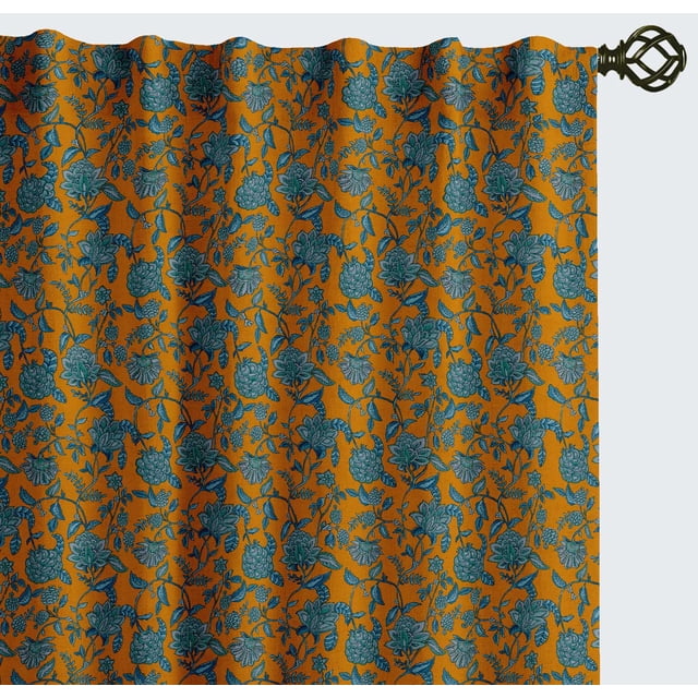 Vargottam 84 Inch Rod Pocket/Back Tab Cotton Curtains for Windows and Doors - Light Filtering Cotton - Light Filtering Drapes For Doors - Set of 2 Panels, 52"x84" - Floral Motif Print (Yellow)