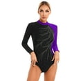 thumbnail image 2 of inlzdz Women Shiny Rhinestone Gymnastics Ballet Leotard Figure Skating Dance Bodysuit Long Sleeve Catsuit Ballerina Purple M, 2 of 7
