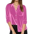 thumbnail image 4 of Kixjoy Velvet Shirts for Women Long Sleeve Elegant Button Down Tops Collared Casual Soild Blouses Holiday Dressy Fall Blouses for Women, Hot Pink 2XL, 4 of 8