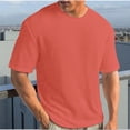 thumbnail image 4 of Wyobmus Summer T-Shirts for Men Casual Pure Color Tee Round Neck Short Sleeved Knitted Ribbed T-Shirt S-5XL Red, 4 of 7