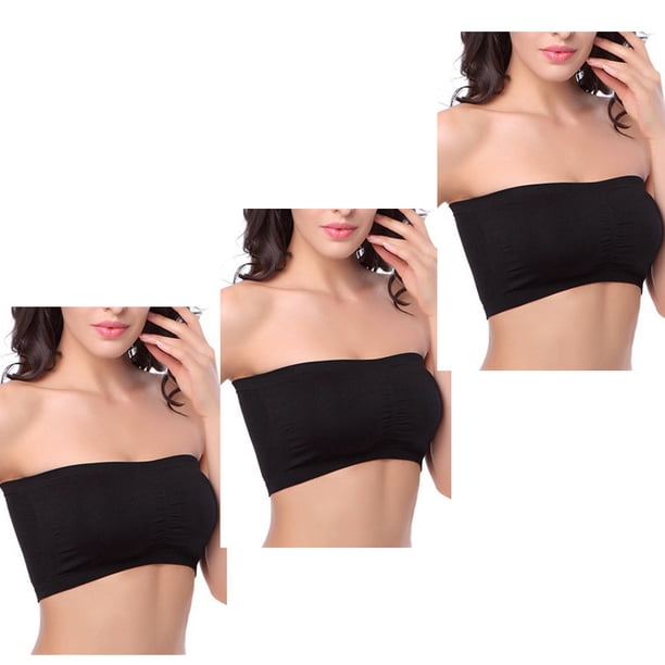 3 paquetes de sujetador sin costuras con parte superior de tubo sin costuras para mujer, bralette acolchado sin tirantes, negro-S WD.WDQZL Ropa