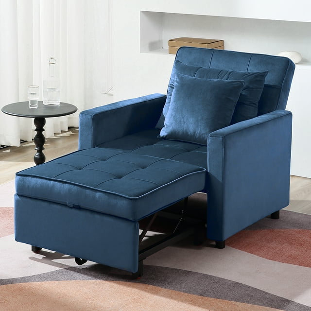 BIGSYY Canapé-Lit Convertible Moderne 3-en-1 pour Adulte, Fauteuil Inclinable Réglable, Charge Maximale de 350 Lb, Imitation Flanelle, Bleu Foncé