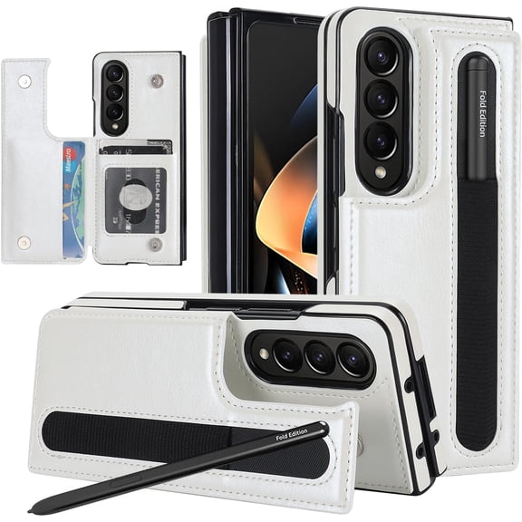 MYKOMI for Samsung Galaxy Z Fold 4 Case with S Pen Holder and Card Holder, Heavy Duty Shockproof Wallet Protector, Luxury Business Leather Cover Case for Galaxy Z Fold 4
