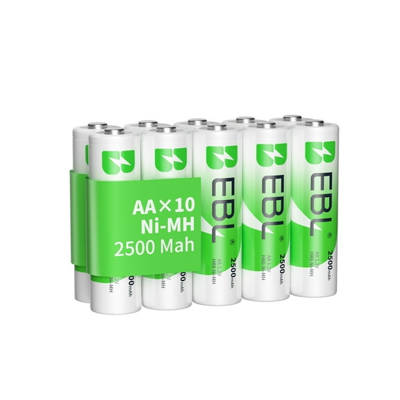 EBL 10 Counts AA Batteries 2500mAh 1.2V High Performance Precharged Ni-MH AA Rechargeable Battery Double A