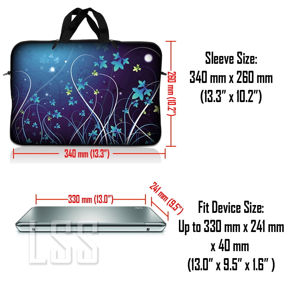 LSS 13.3 inch Laptop Sleeve Bag Compatible with Acer, Dell, HP, Sony, MacBook, Carrying Case w/ Handle & Adjustable Strap - Blue Swirl Night Floral